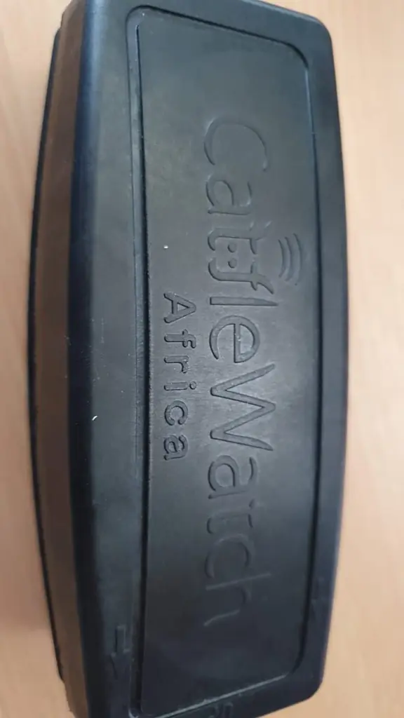 A black rubberised collar enclosure embossed with the CattleWatch Africa logo.