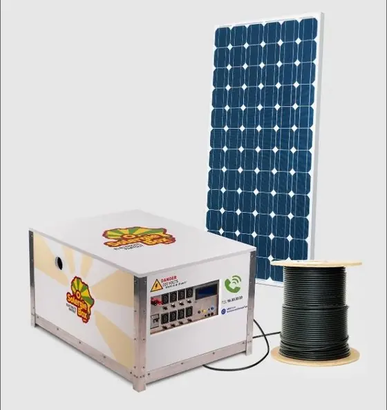 A SolergieBox with its panel and distribution cable